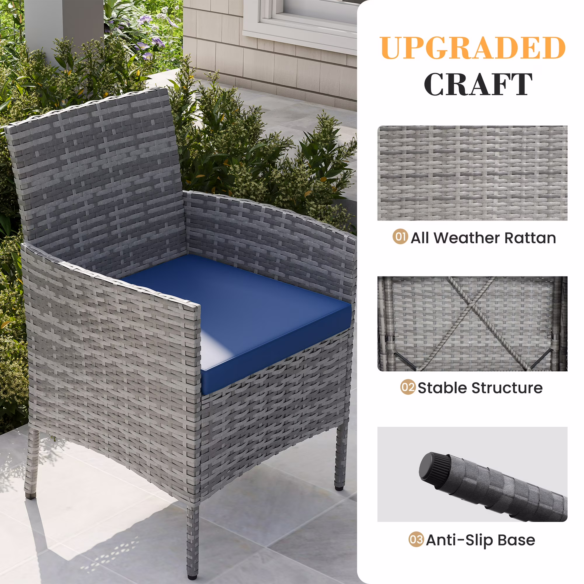 thumbnail image 4 of UDPATIO Furniture Set 3 Pieces Patio Rattan Wicker Chairs,Patio Porch Outdoor Furniture Set with Chairs,BU, 4 of 9