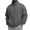 thumbnail image 3 of zip up jacket for men Mock Neck Track Jacket Lightweight Fleece Full Zip No Hood Athletic Casual Long Sleeve Sweatshirt with Pocket Dark Gray, 3 of 6
