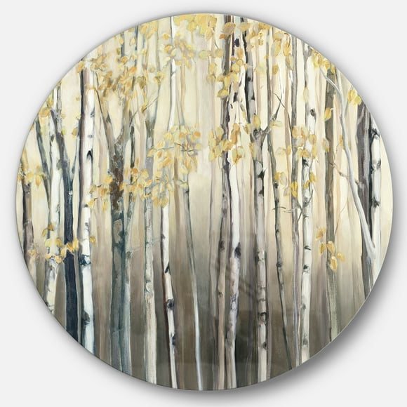 Designart 'Golden Birch Forest I' Farmhouse Metal Circle Wall Art - Disc of 36