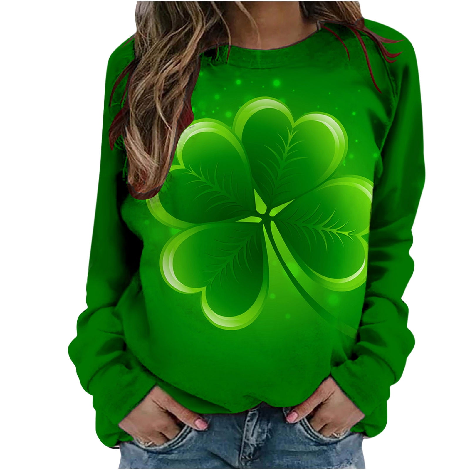 VEKDONE St. Patrick's Day Sweatshirts for Women 2024 Clearance Trendy  Tie-Dye Clover Graphic Pullover Top Casual Long Sleeve Crewneck Loose Fit  Blouse Green S 