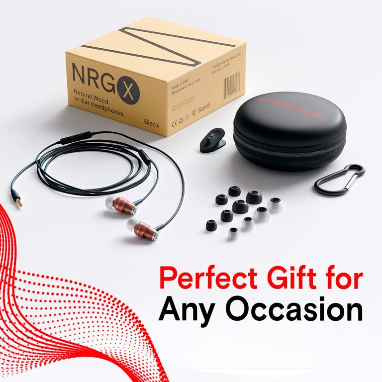Symphonized NRG x Wood Earbuds Wired with Microphone, Stereo in Ear Headphones for Computer & Laptop, Noise Isolating Earph