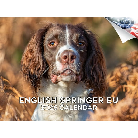 2025 2026 English Springer EU Calendar - Dog Breed Monthly Wall Calendar - 12 x 18 Open - Thick No-Bleed Paper - Giftable - Made in USA