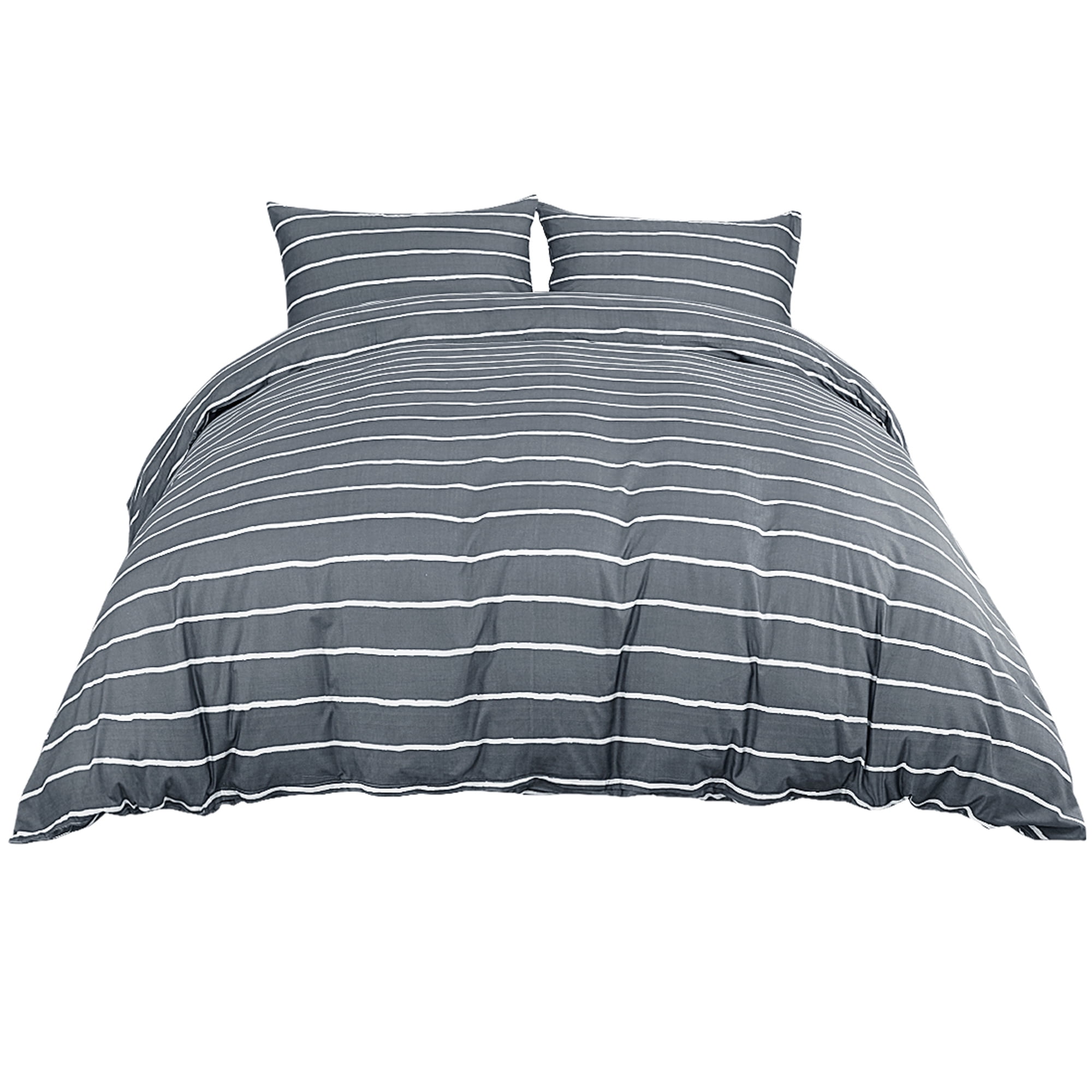 Unique Bargains 3 Pieces Stripe Microfiber Duvet Cover Bedding Set Gray