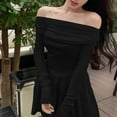 thumbnail image 4 of Taylonsss Womens French Style Off Shoulder A-line Slim Fit Waist Little Black Cocktail Party Dress, 4 of 6