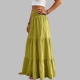 thumbnail image 4 of Womens Elegant Flowy Maxi Skirt Pleated Tiered Cotton Linen A-Line Elastic Waist Midi Skirt, 4 of 8