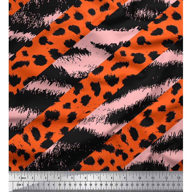 Soimoi Pink Poly Georgette Fabric Leopard & Wild Animal Skin Print Sewing Fabric BTY 52 Inch Wide