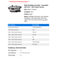 thumbnail image 2 of Right Headlight Assembly - Compatible with 2016 - 2023 Toyota Tacoma 2017 2018 2019 2020 2021 2022, 2 of 2