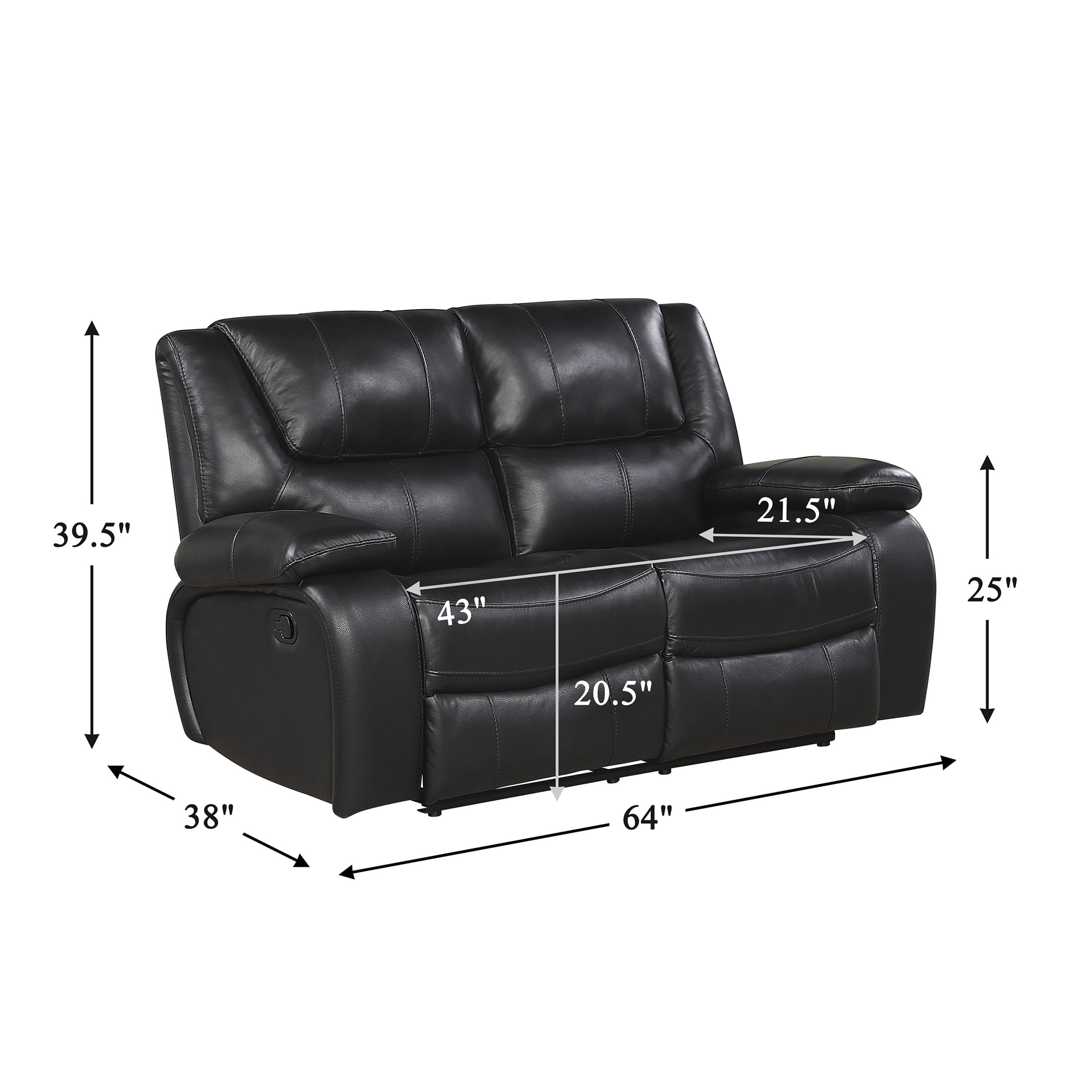 OakvillePark Arlisse Leather Match Manual Double Reclining Love Seat, Black