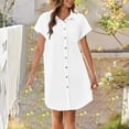 thumbnail image 4 of OSOLU Solid Color Women Long Button Up Linen Shirt Dress With Short Sleeves Summer Beach Cover Up Lightweight Breathable Stylish Sundress Dresses For Women 2025 Elegant Classy, 4 of 9