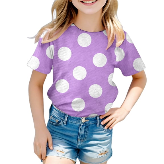 Djtdsds Girls Oversized Polka Dot T Shirt Crew Neck Short Sleeve Casual Top Size:2-3 Years
