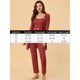 thumbnail image 5 of Pijama de punto para mujer Ropa de dormir casual Pantalones Shrug Cardigan 3ps Lounge Set Medium Red, 5 of 5