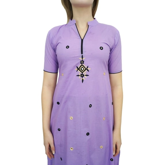 Atasi Ethnic Women's Purple Cotton Embroidery A-Line Straight Kurti Clothing-4