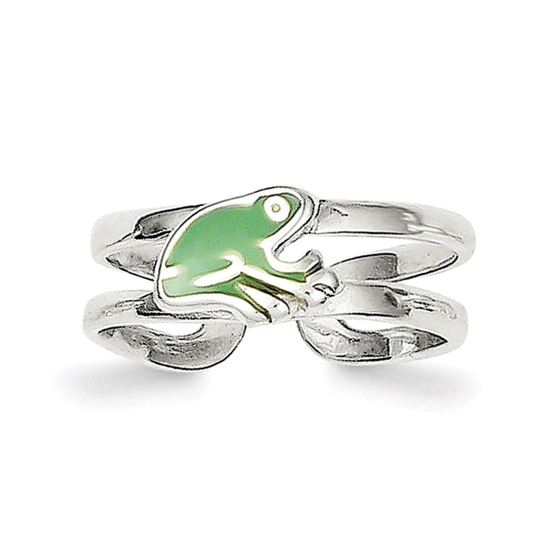 925 Sterling Silver Green Frog Adjustable Toe Ring Open Midi