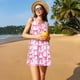 thumbnail image 3 of Easygdp Pink bows para Vestido Transpirable de Mujer, Vestido Suelto de Manga Corta con Pliegues y Bolsillos para el Verano, 3 of 7