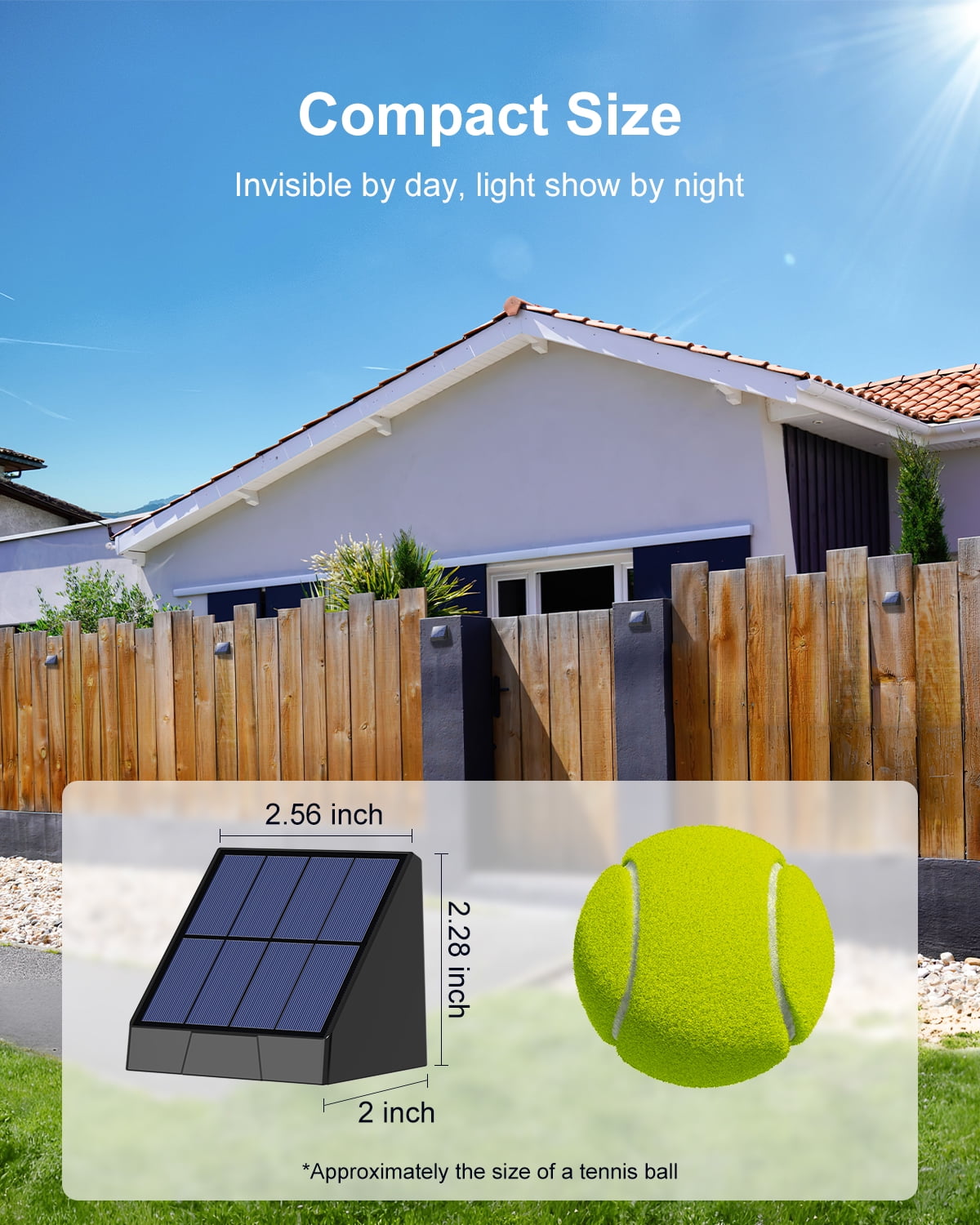 16 Pack Decorative Solar Powered Fence Lights Outdoor Waterproof with Warm White LED Spot Lens, for Outside Wall, Deck, Patio, Yard, Rail, Garage, Pool
