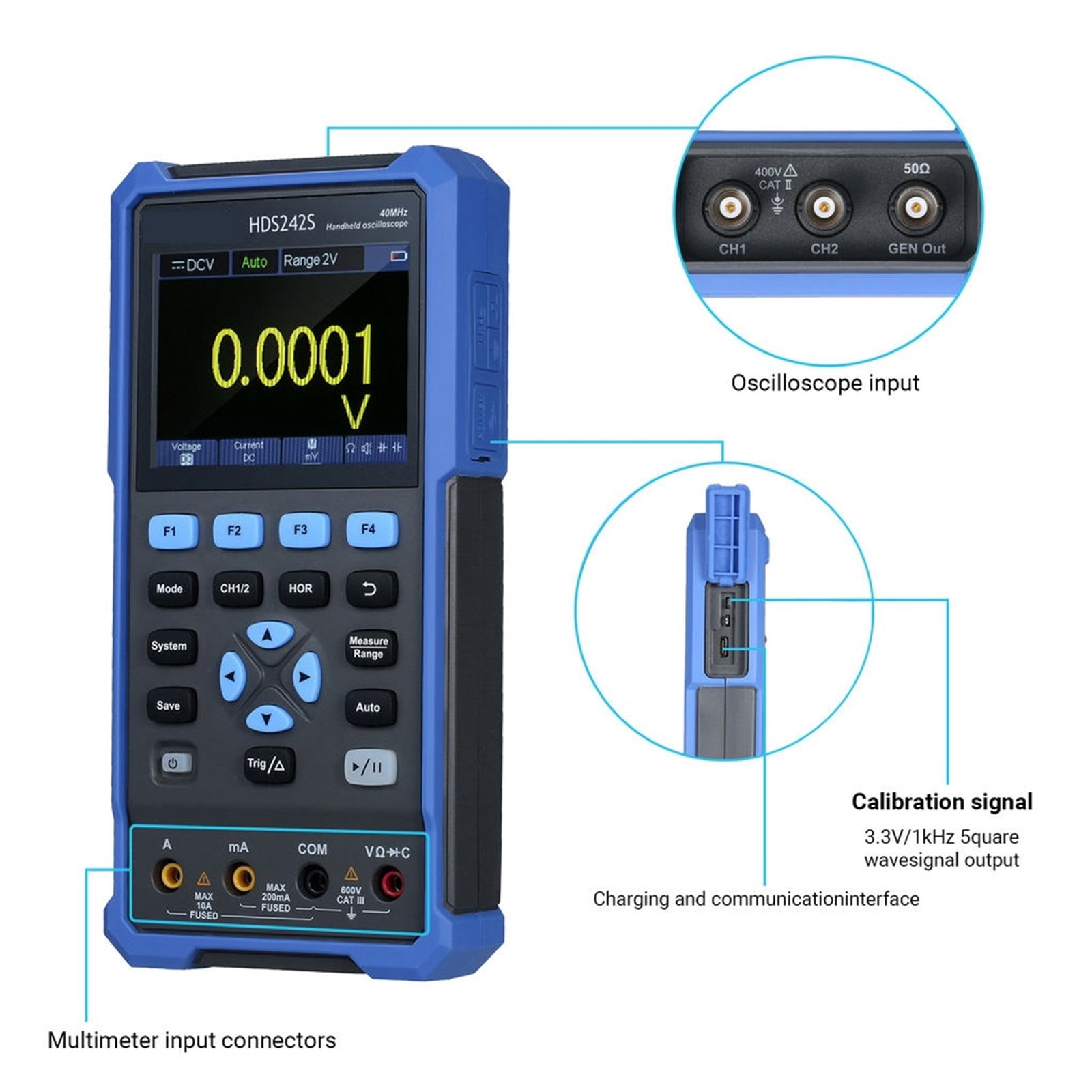 HDS242S Handheld Digital Oscilloscope 2Channels 40MHz 250MS/s ,Professional Designed