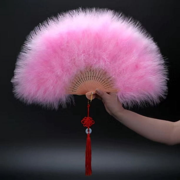 Abanico de plumas artesanal de terciopelo grueso estándar para cheongsam de hadas, pasarela para niños, actuación en el escenario, abanico de baile