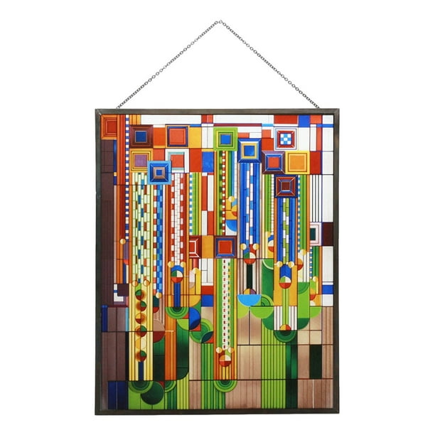 Ebros Frank Lloyd Wright Metal Framed Saguaro Cactus Flowers Stained Glass Art Decor Wall Decor Walmart Com