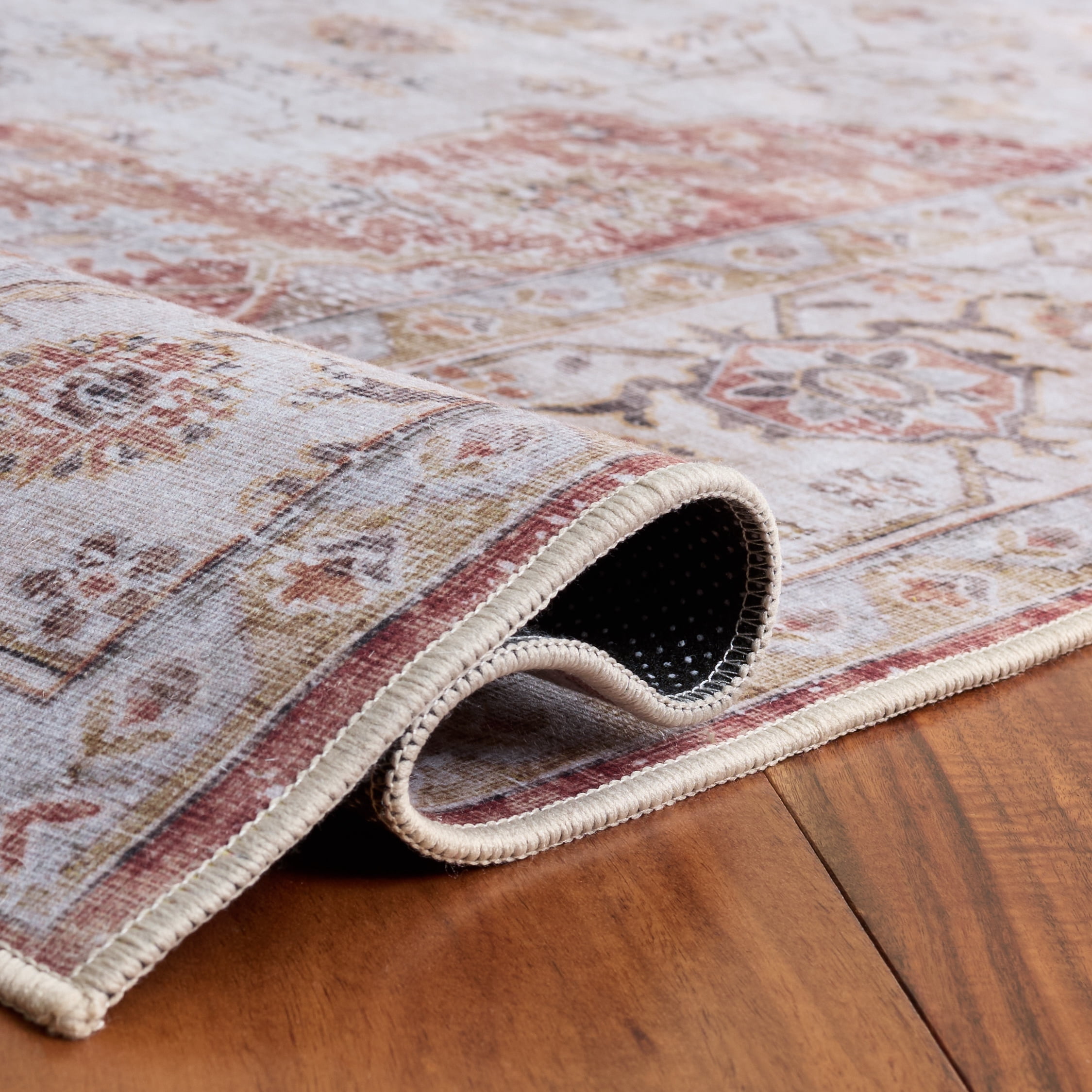 Safavieh Tucson Nazca Oriental Machine Washable Area Rug, Light Gray/Rust, 8' x 8' Round