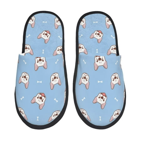 Balery French Bulldog Head Slient Indoor Furry Fleece Comfort House Shoes Soft Non-Slip Home Shoes Cotton slippers House Slippers-- Large