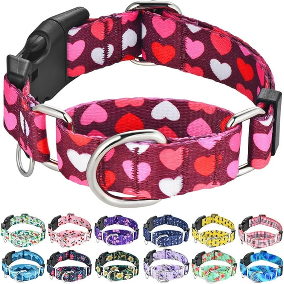 shiyou-Valentines Pink Martingale Collar for Dogs with Buckle Adjustable Heart Dog Collars (Burgundy Love, Medium)