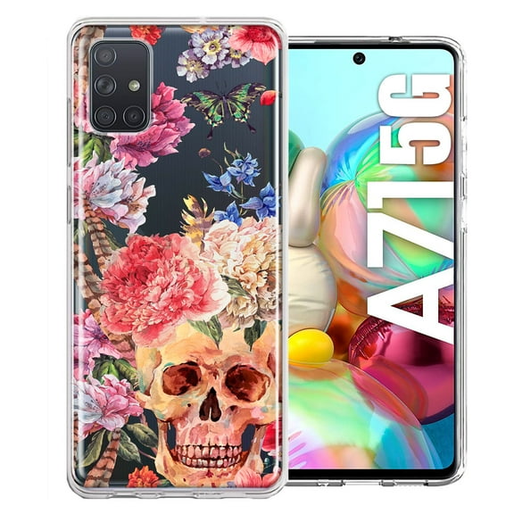MUNDAZE Case For Samsung Galaxy A71 4G Indie Spring Peace Skull Feathers Floral Butterfly Flowers Phone Cover