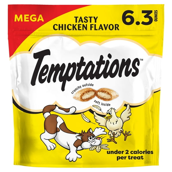 Temptations Classic Tasty Chicken Flavor Crunchy & Soft Cat Treats, 6.3 oz Pouch