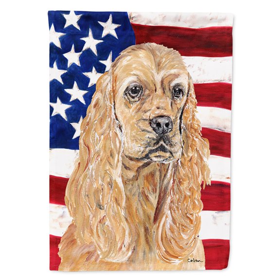 Cocker Spaniel Buff USA American Flag Flag Canvas House Size