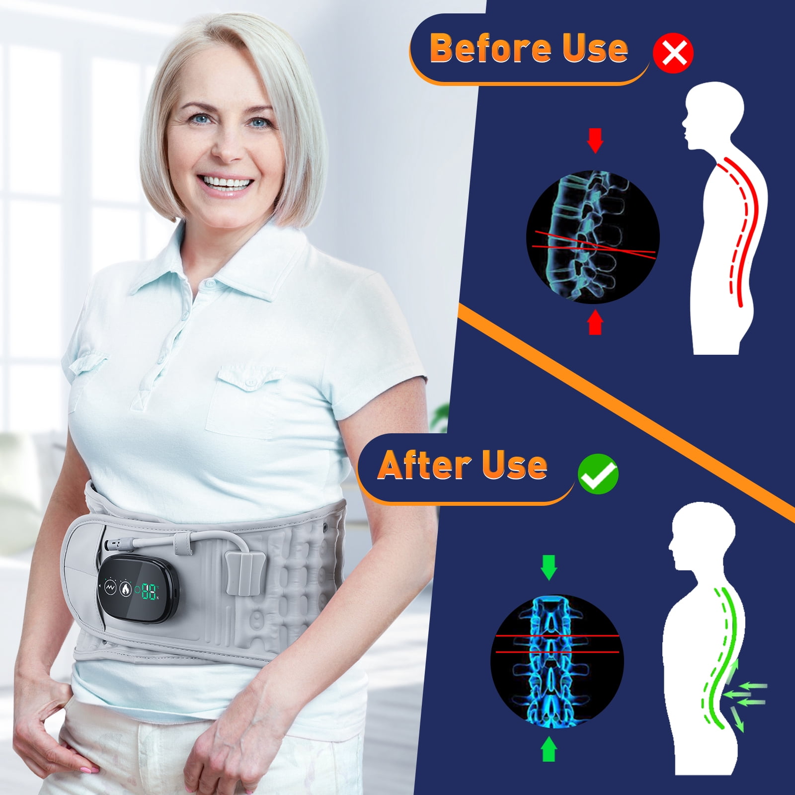 Inflatable Heating Back Brace with Bicycle Pump,Heating Pad Heated Waist Belt, Ergonomically Designed for Lumbar Care