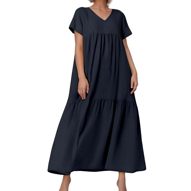 V Neck Irregular Hem Maxi Dress For Women Spring Summer Color Styles In Various Sizes