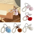 thumbnail image 4 of Plush Pearls Accent Winged Key Ring Winter Phone Strap Bag Decoration OrnamentFeat--Pompoms Key Chain Winter Design Stylish Mobile Chain Gift For Christmas, 4 of 13