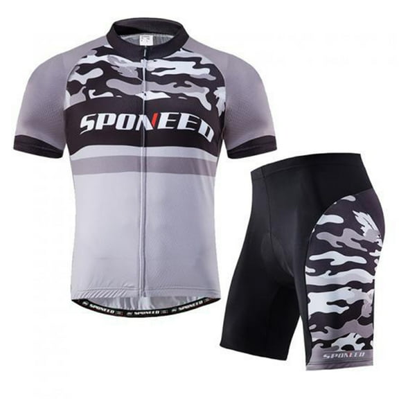 Sponeed Mens Cycling Jersey Short Sleeve Set Breathable Cycle Tops Road Bicycle Shorts 4D Padded Gray L
