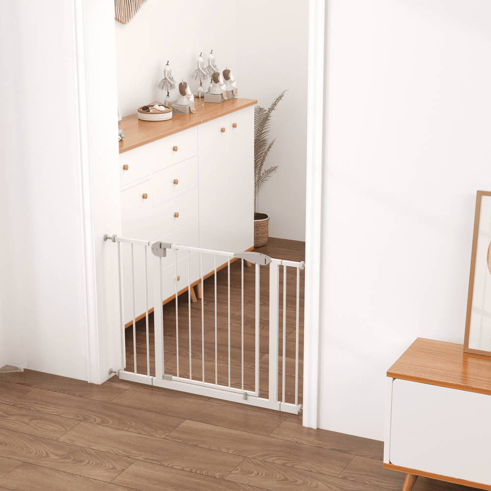 29.5-45.3" Wide Baby Gate for Stairs, Dog Gate Indoor for Doorways, No Drilling Pressure Mounted Pet Gates for Kids, Easy Walk Through,Safety Gate Door for Child and Pets