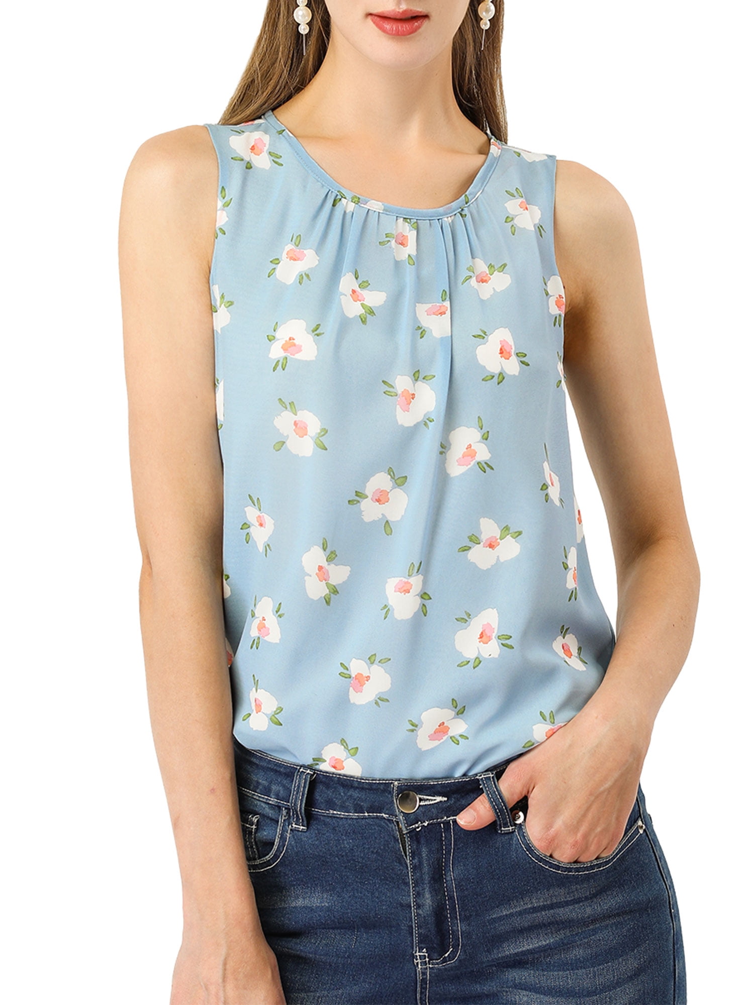 Women's Sleeveless Floral Print Summer Chiffon Tank Tops