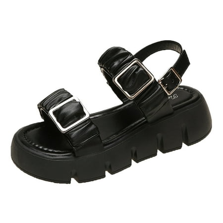 

Summer Fashion Popular Simple Solid Colour Thick Bottom Non Slip Buckle Comfortable Ladies Large Size Sandals