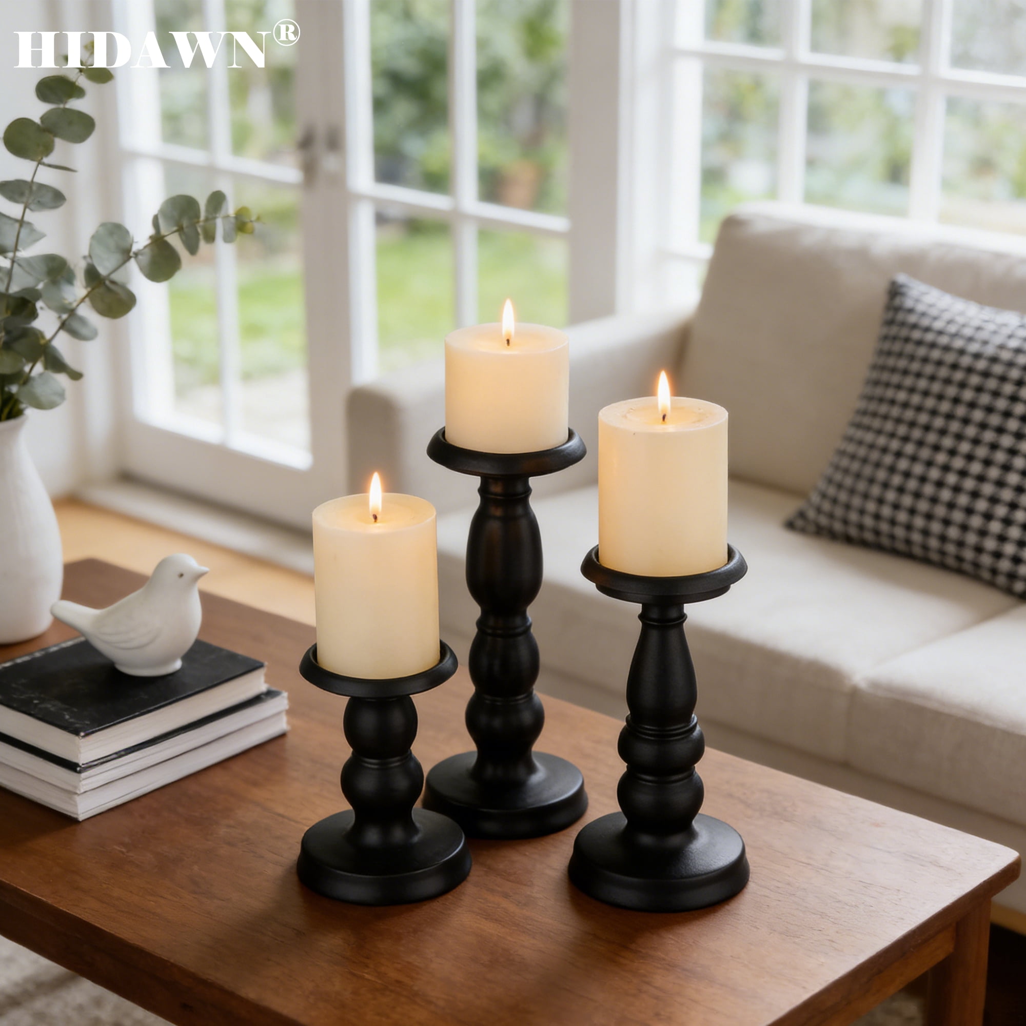 HIDAWN Pillar Candle Holder, 3 Pack Metal Black Retro Candle Stick Holders for Firplace Table Centerpiece Wedding Decoration