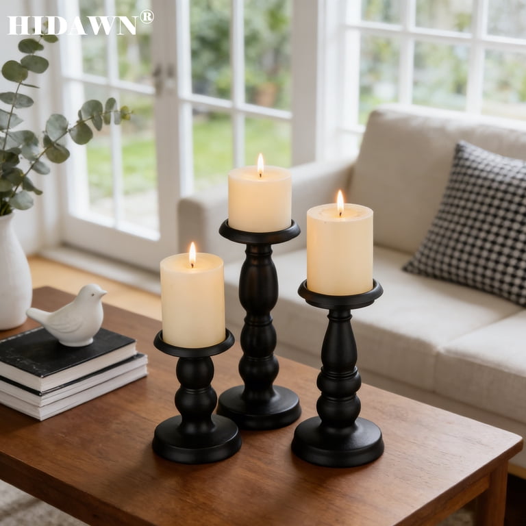 Hidawn Metal Pillar Candle Holders, Set of 3, Black photo 8