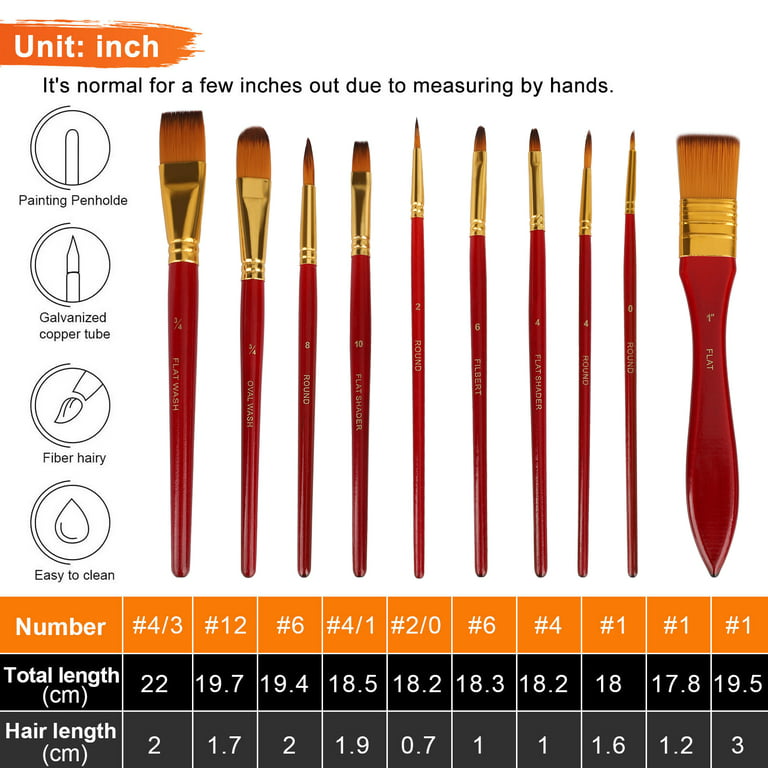 TSV 10 Pcs Paint Brushes Set for Watercolor, Oil, Gouache, Acrylic Painting  Brush with Carrying Case for All Ages - Red 