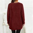 thumbnail image 6 of Women's Mid-Length Plush Sweatshirt, Double-Sided Fleece Pullover with Pockets, Crew Neck Casual Long Sleeve Top, Soft Warm Layering Piece, Autumn Winter Comfort Wear Red L, 6 of 9