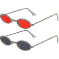 thumbnail image 1 of 2 Pairs Of Small Retro Oval Sunglasses - Red/grey Lenses And Gold Frame Oval Sunglasses Vintage Fashion Mini Round Eyeglasses For Women Girls Men, 1 of 5