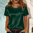 thumbnail image 2 of Satin Blouse for Women Business Casual Outfit Short Sleeve Tops Crewneck Tshirt Silk Shirt Summer Clothes, 2XL, 2 of 7