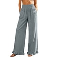 thumbnail image 2 of Hfnxid Wide Leg Pants for Women Ruffle Hem High Waisted Palazzo Pant Loose Fit Casual Trousers Flowy Vacation Trouser Gray L, 2 of 7
