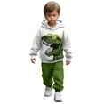 thumbnail image 2 of Letdown Toddler Baby Boy Clothes Set Long Sleeve 2 Piece Dinosaur Print Hoodie and Elastic Waist Sweatpants Fall Winter Lined Outfits for Boys (Green,4-5 Years), 2 of 9
