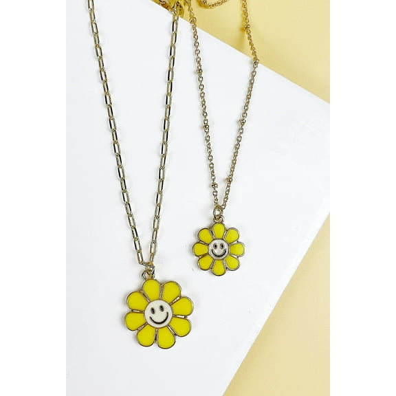 14" MINI FLOWER SMILEY FACE NECKLACE SET