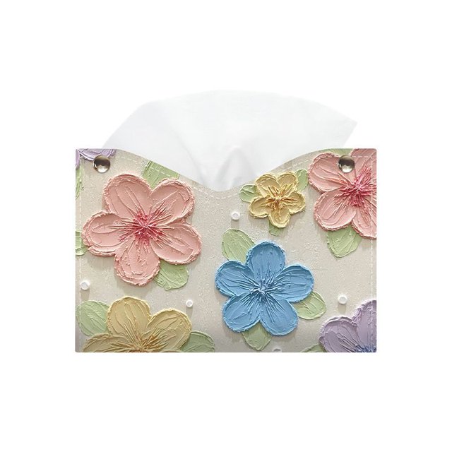 Funda de pañuelos de piel sintética con estampado de flores en relieve, colorida