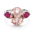 thumbnail image 2 of Gem Stone King 925 Sterling Silver Peach Nano Morganite and Red Created Ruby Ring for Women (11.20 Cttw, 14X10MM Oval and 7X5MM Pear Shape, Gemstone October Birthstone, Size 9), 2 of 3