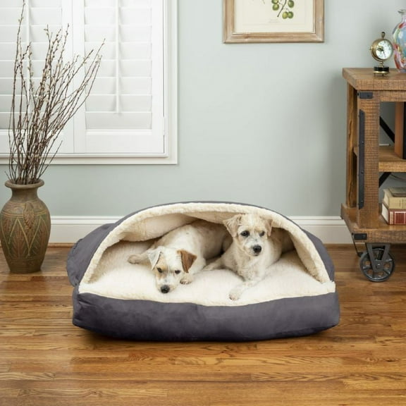 Snoozer Cozy Cave Rectangle Pet Bed, Large, Heather Gray, Hooded Nesting Dog Bed
