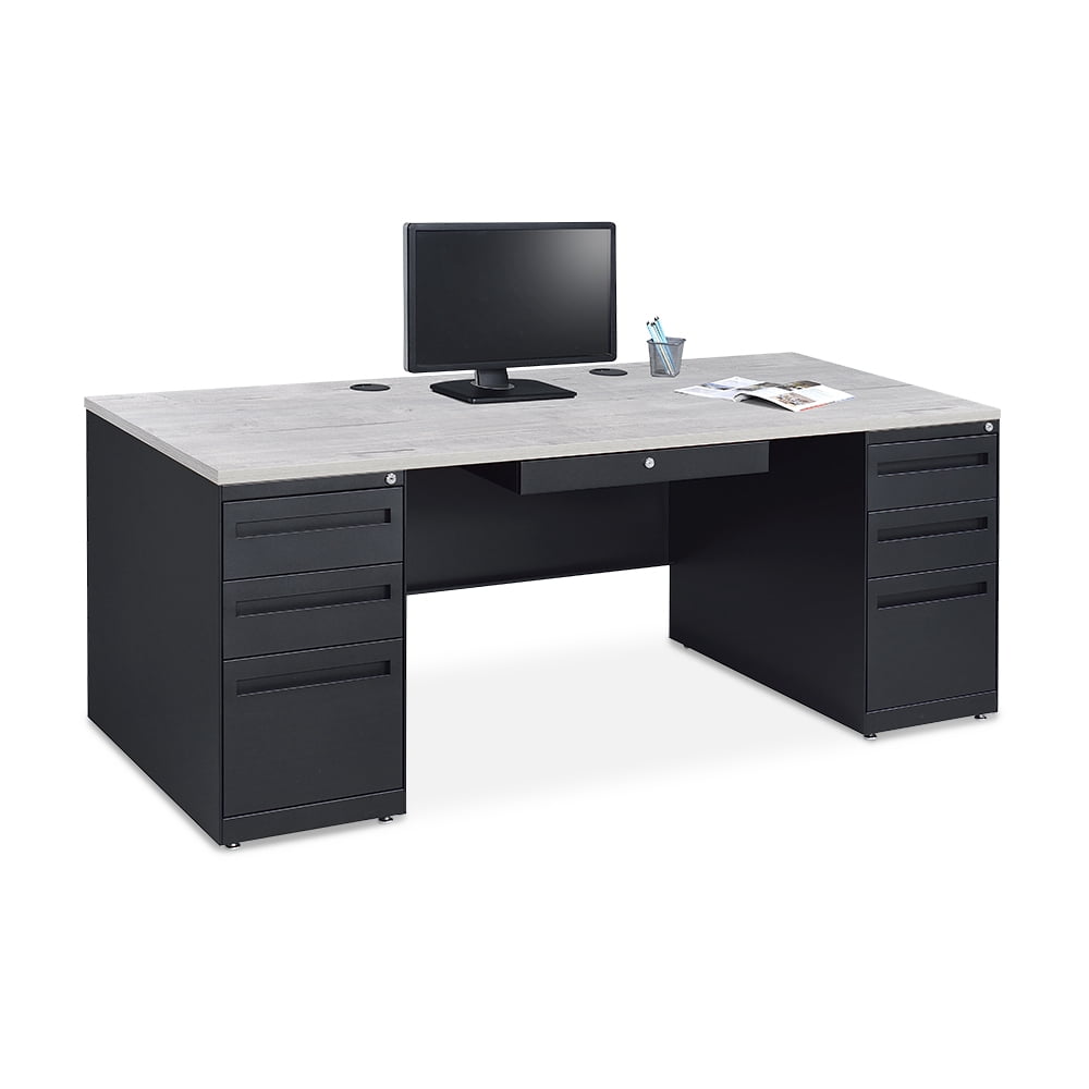 Carbon Steel Executive Desk  72"W x 30"D Planed Teak
