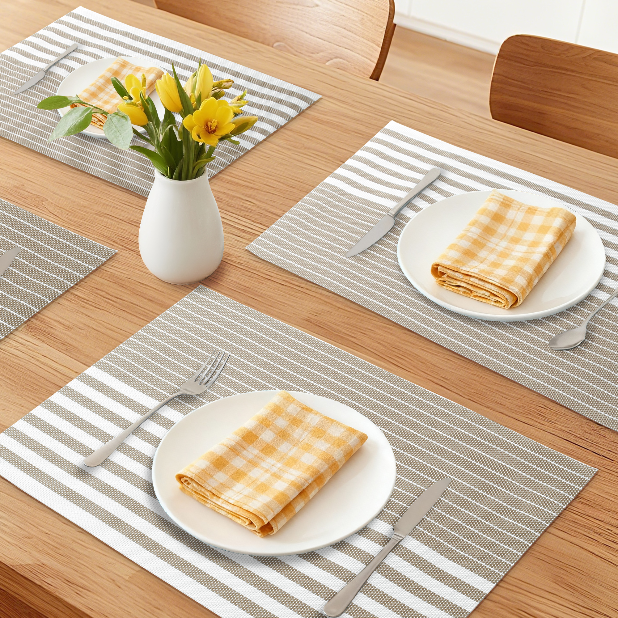 Unique Bargains Set of 6 Wipeable Plastic Placemats for Kitchen Dining Table Light Brown
