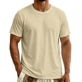 thumbnail image 6 of Men's Summer Solid Color Casual Tee T-Shirt Top Short Sleeve Crewneck Loose Fit Breathable Quick Dry Moisture Wicking Gym Workout Hiking Daily Essential Gift | JASKFLY,Beige L, 6 of 8